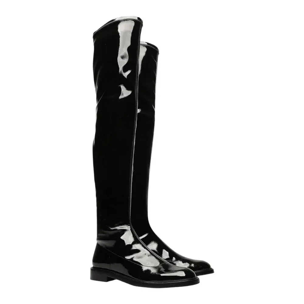 Schutz Women's Kaolin Over The Knee Flat Boots Black Patent Size 8